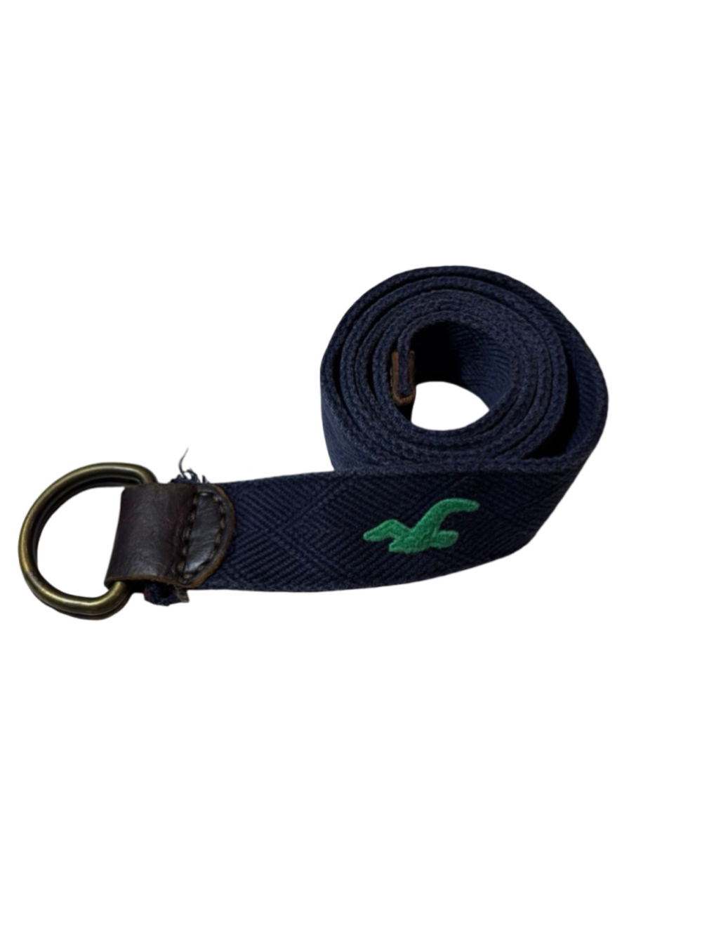Vintage Y2K Hollister Men’s Navy Woven D-Ring Belt Green Logo No Size
